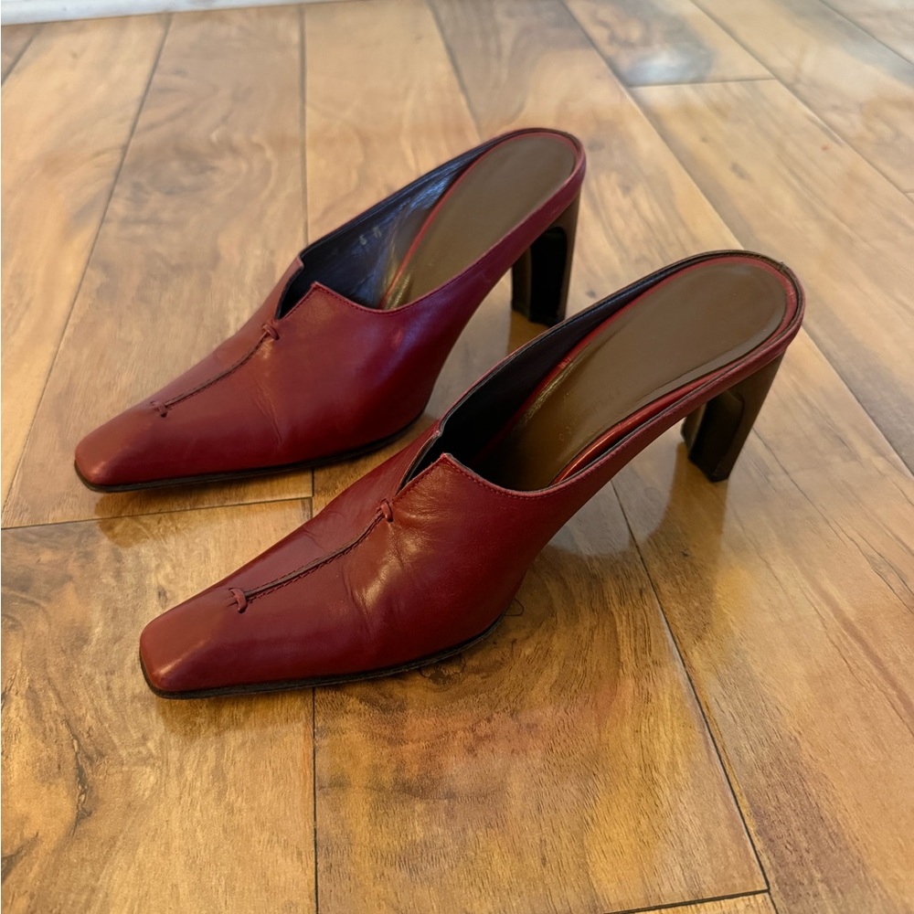 Donald J Pliner Dark Red Leather Mules